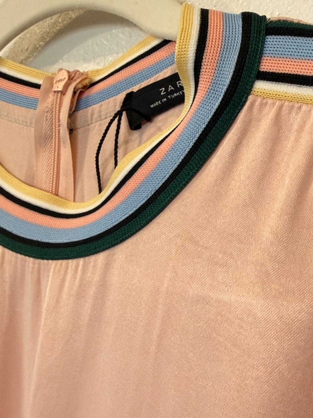 Zara Dusty Pink Maxi Dress with Striped Neck Trim - Picture 6 of 10